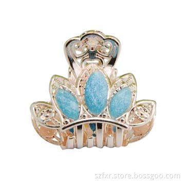Gold-plated crown shape hair claws w/ shiny resin stones, OEM/small orders accepted, various colors